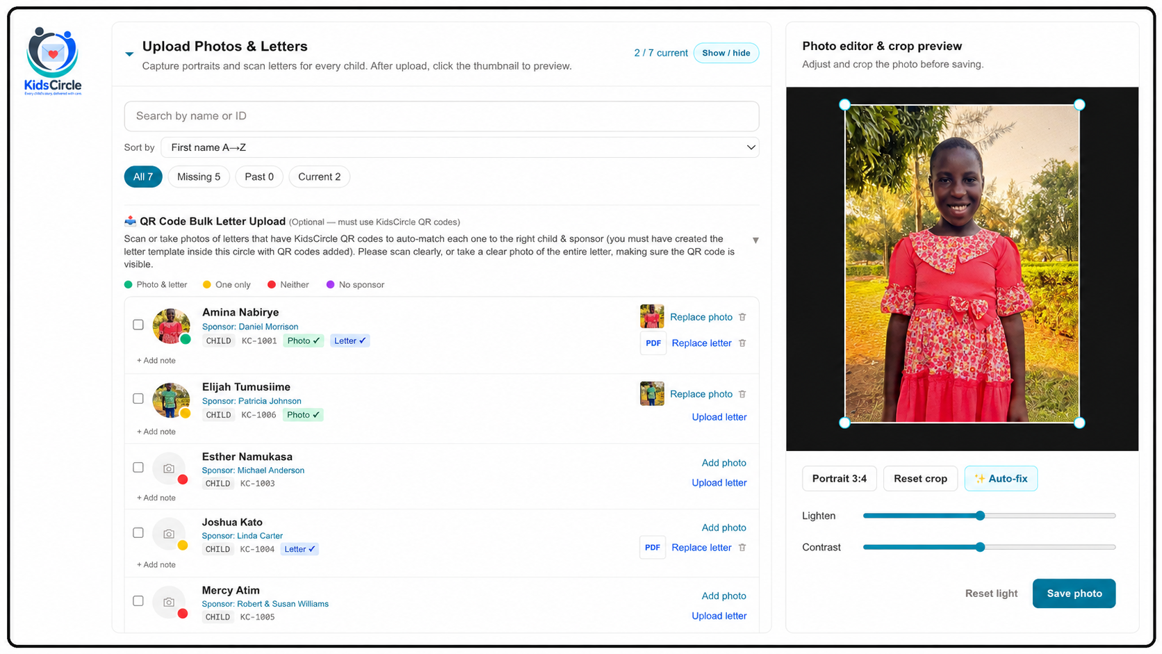 Uploading photos and letters from a phone in KidsCircle